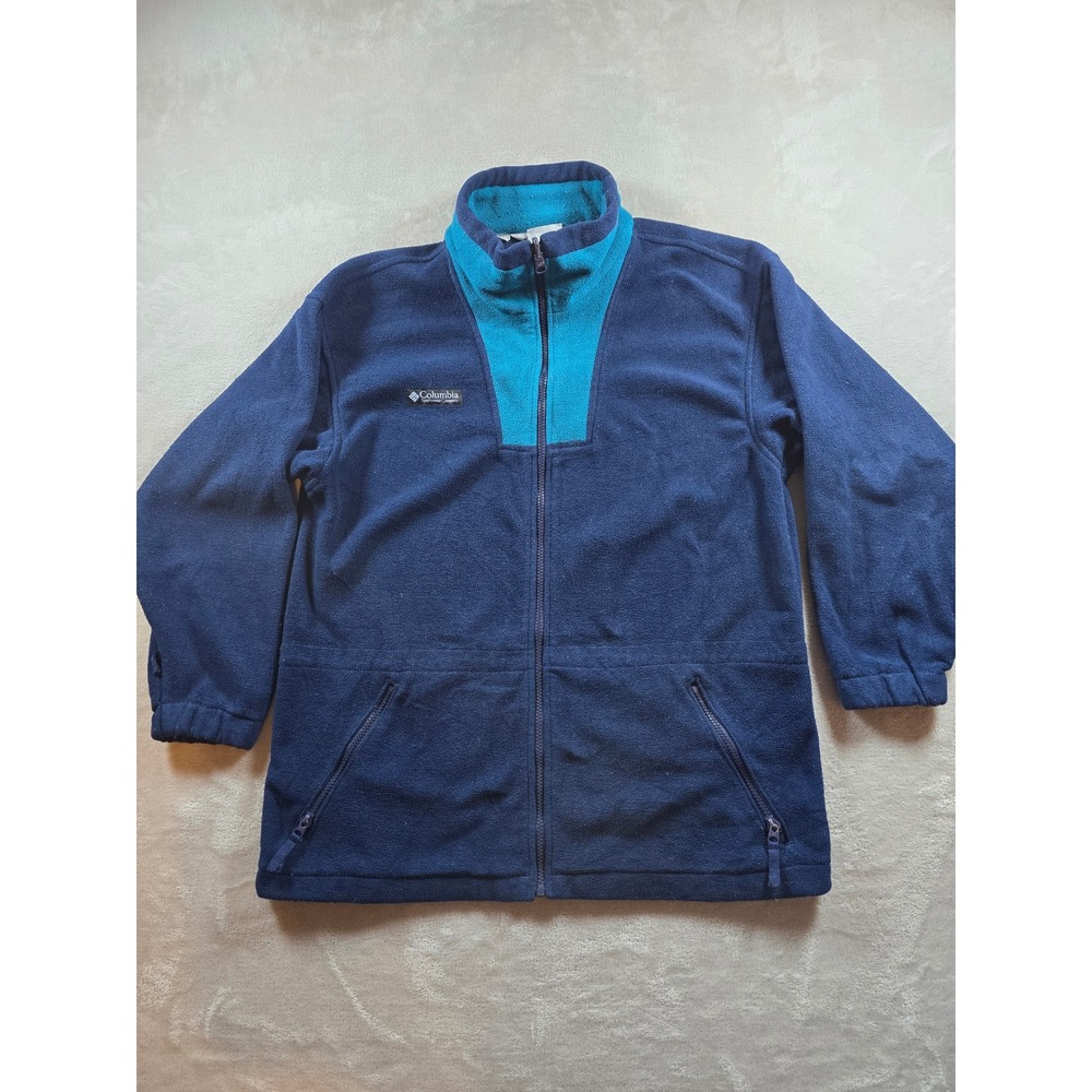 Vintage Columbia Fleece Jacket Womens M Blue Teal Full Zip Color Block Hiking